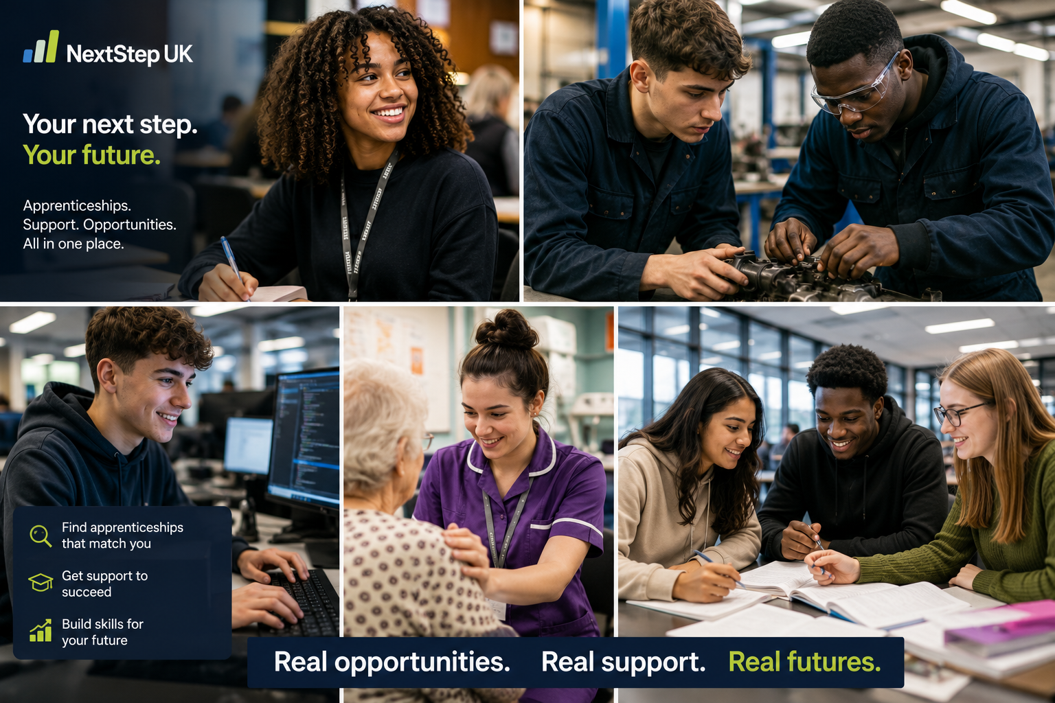 Four young people working together around a laptop