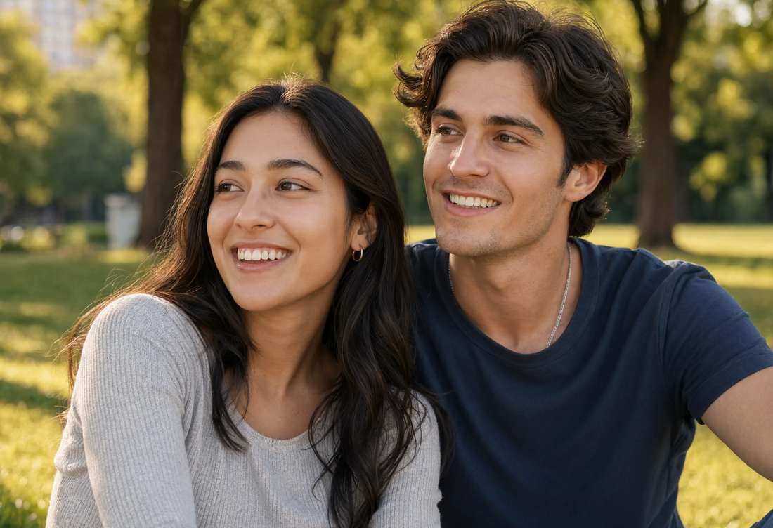 Two young people relaxing and talking in a park